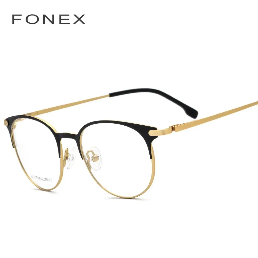 FONEX, сплав, очки для мужчин, ультралегкие, для женщин, Ретро стиль, круглые очки, оправа, Ретро рецепт, оптические очки без винтов, 988 - Цвет оправы: Black Gold