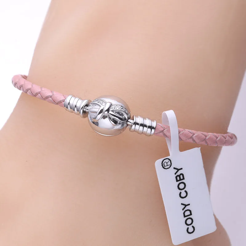 Браслеты из натуральной кожи розового цвета с цепочкой в виде змеи браслет