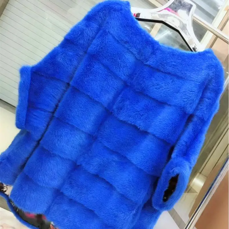 blue Женская шаль из натурального меха норки, куртка, куртка из натурального меха норки, благородный роскошный европейский и американский уличный стиль - Цвет: blue