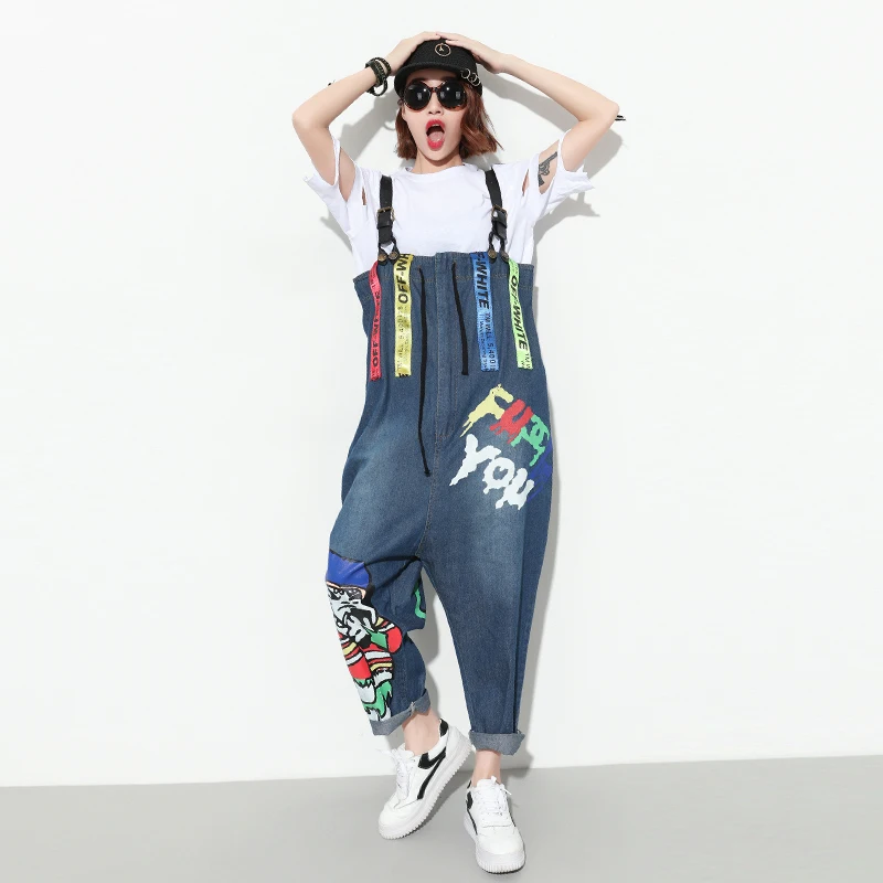 Новый модный принт Ретро свободные джинсы Синий Мешковатые Бохо Pantalon Для женщин