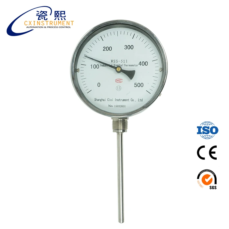 

0-300C Temperature and stainless steel 316L material bimetallic thermometer