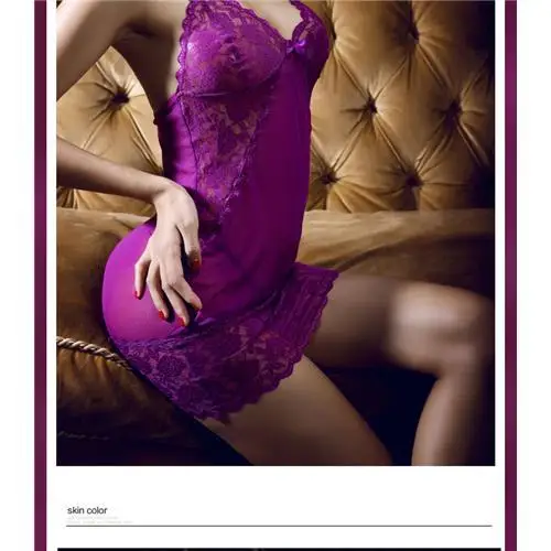 Sexy Set Deep V Neck T Pants Design Lace Skirt Women Lingerie Purple Passionate Comfortable Soft Underwear 11088 | Тематическая