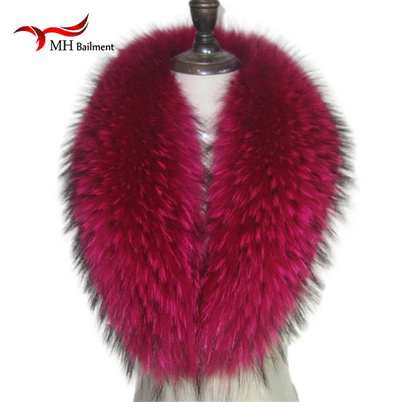 Воротник из натурального меха енота шарф для куртки съемный меховой красного