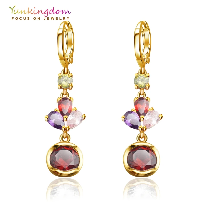 Yunkingdom Многоцветный Круглый Кристалл Циркон длинные висячие серьги для женщин