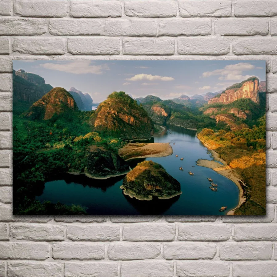 

Forest Lake river Landscape nature Mountain River living room decor home wall art decor wood frame fabric posters KF965