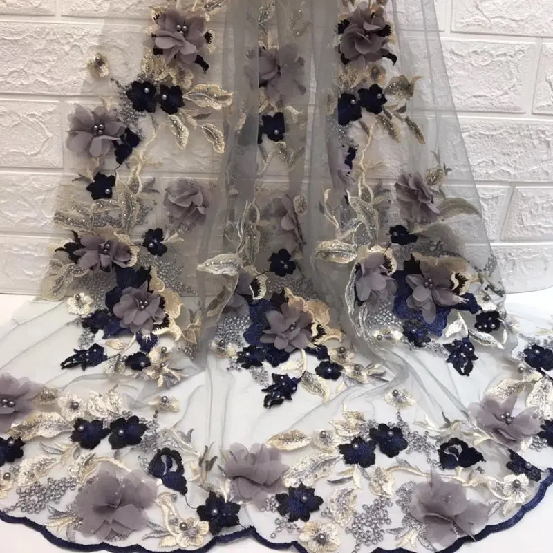 

Hot sell! French Nigerian lace fabric Pearl stone tulle African lace fabric 2018 new wedding African French tulle lace