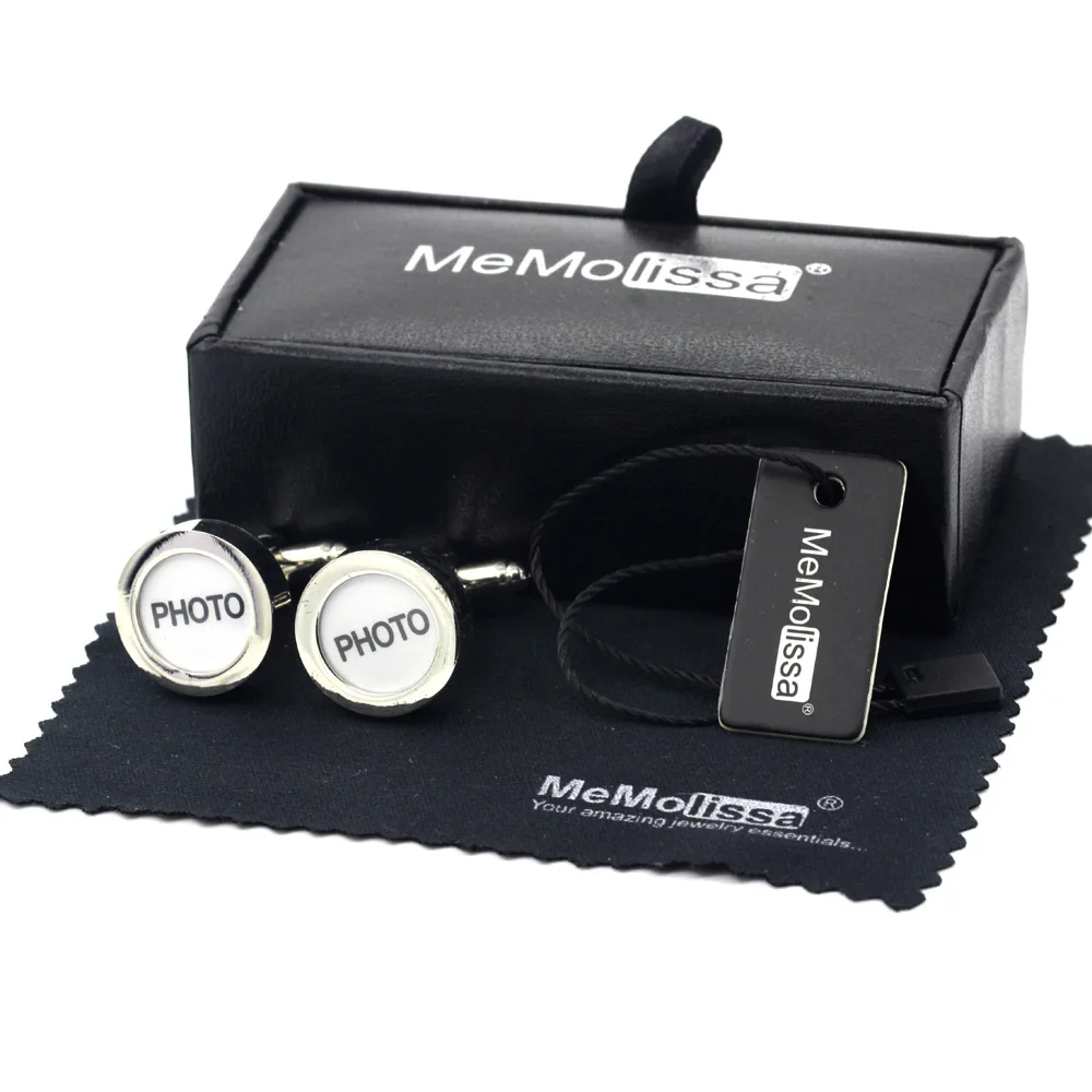 

MeMolissa Display Box Cufflinks Trendy Round PHOTO Design Silvery White Cufflinks Photography Free Tag & Wipe Cloth Wholesale