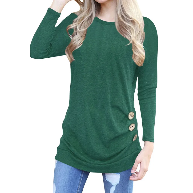 Женская плиссированная футболка с длинным рукавом повседневная черная зеленого