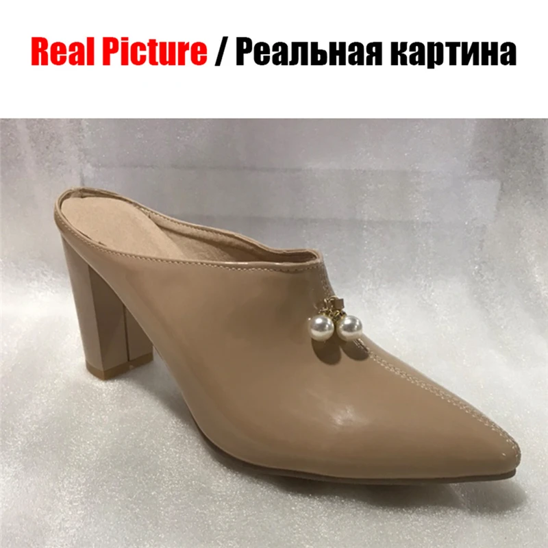 DoraTasia/брендовые новые туфли на высоком каблуке из искусственной кожи с жемчужинами размера плюс 30-48, Женские Повседневные Вечерние пикантные летние туфли без задника