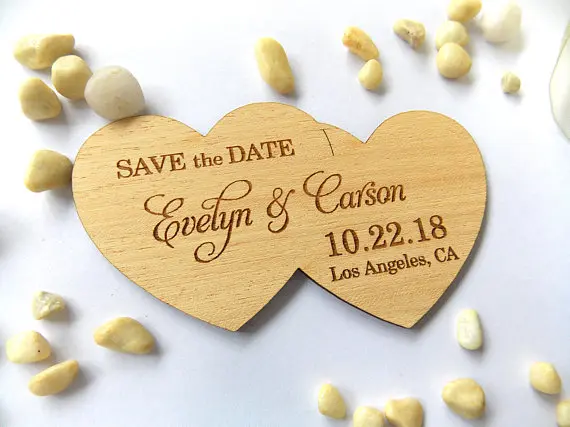 Двойная форма сердца свадебные магниты на холодильник деревенская деревянная