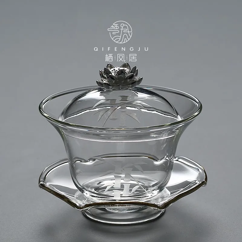 Японская термостойкая стеклянная чашка ручной работы китайская с крышкой gaiwan - Фото №1