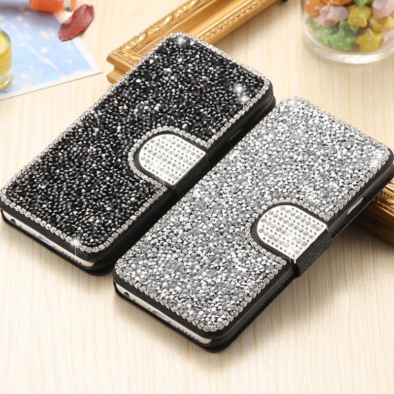 Кожаный чехол из шелка со стразами чехол-книжка с кристаллами для Samsung Galaxy S5 S7 S6 Edge
