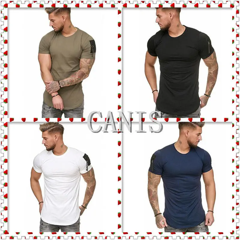 Футболка мужская облегающая с круглым вырезом короткий рукав на молнии модная