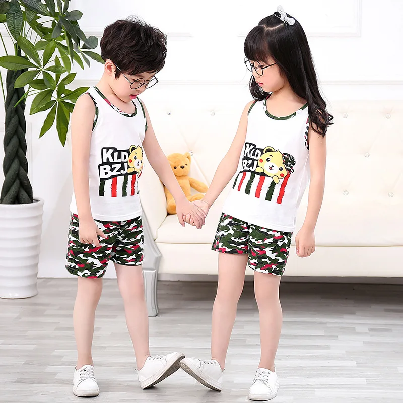 Детский летний костюм из футболки без рукавов и брюк | Мать ребенок