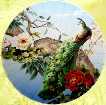 

[ Fly Eagle ] Dia 84cm chinese handmade peafowl standing in the peony flowers oiled paper umbrella waterproof parasol umbrella