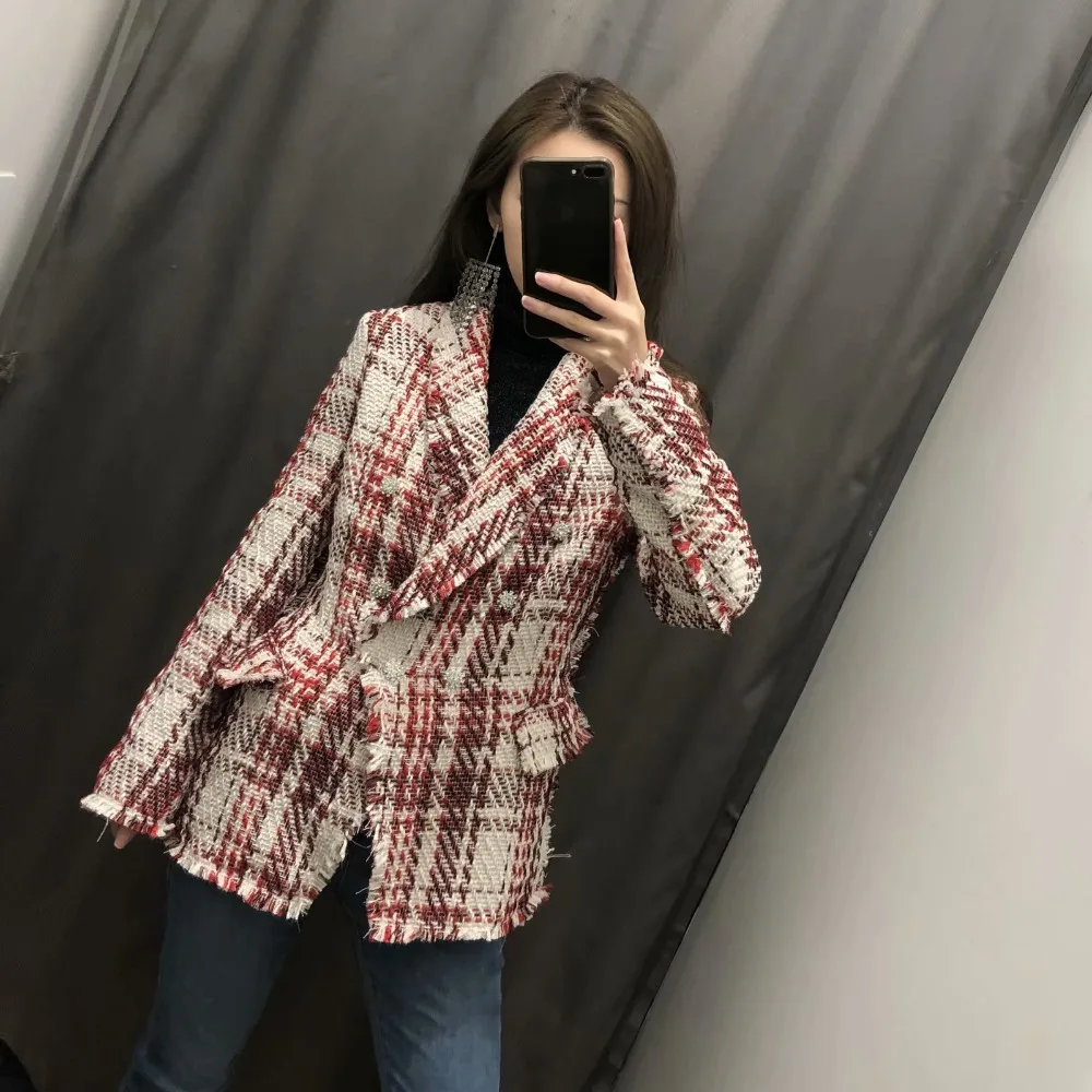 Женский твидовый блейзер с длинным рукавом демисезонный пиджак из твида