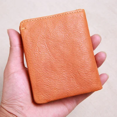 Оранжевый AETOO Wallet men's short leather super thin youth first layer cowhide handmade simple soft leather wallet vertical mini wallet - Цвет: Оранжевый