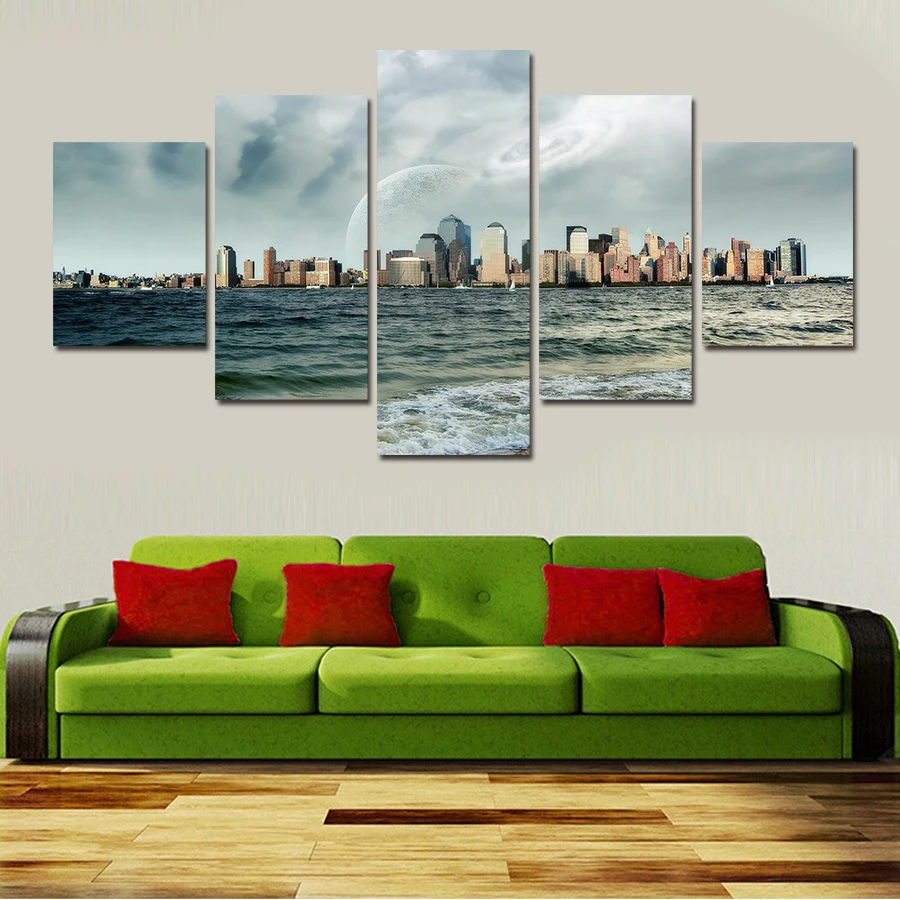 Oil Painting 5 Pcs High Quality Cheap Art Pictures Sea And Sky Large Hd Modern Home Wall Decor Canvas Print Unframed | Дом и сад