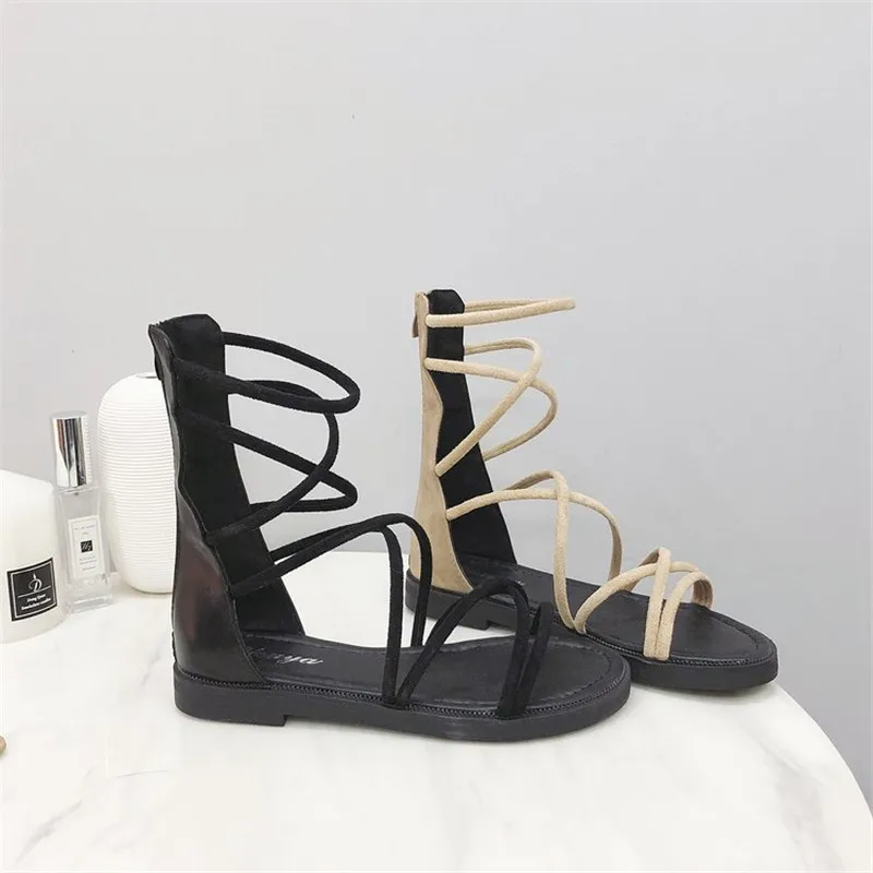 2019 г. Новые летние сандалии женская обувь на молнии без застежки плоской подошве