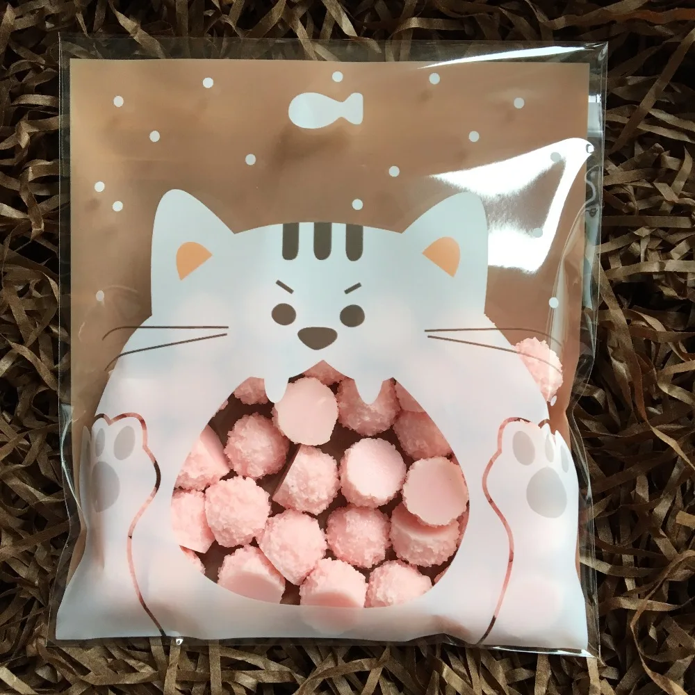 100 шт./лот сумка для печенья оранжевого кота свадебный мешок конфет десертный