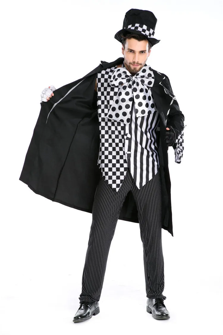 Мужской костюм безумного Шляпника Алиса в стране чудес черный клетчатый наряд