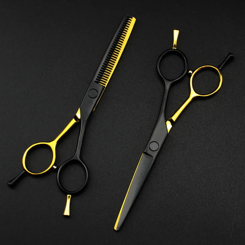 Фото Ножницы Парикмахерские 440c, 5,5 дюйма, двусторонние, золотистые и черные №2
