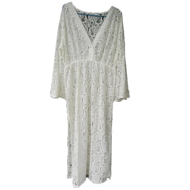 Женское кружевное пляжное платье-парео накидка на бикини с расклешенными