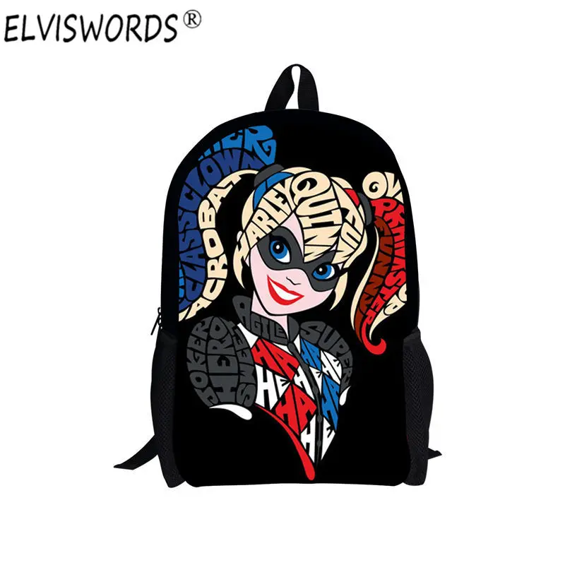 Elviswords Suicide Squad/Харли Квинн Школьные ранцы для Обувь мальчиков Дети Мультфильм