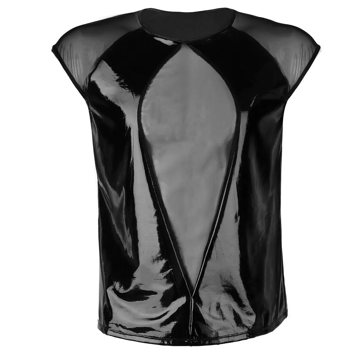 Для мужчин пикантные Лоскутные футболки пуловер сетки See Through безрукавки для