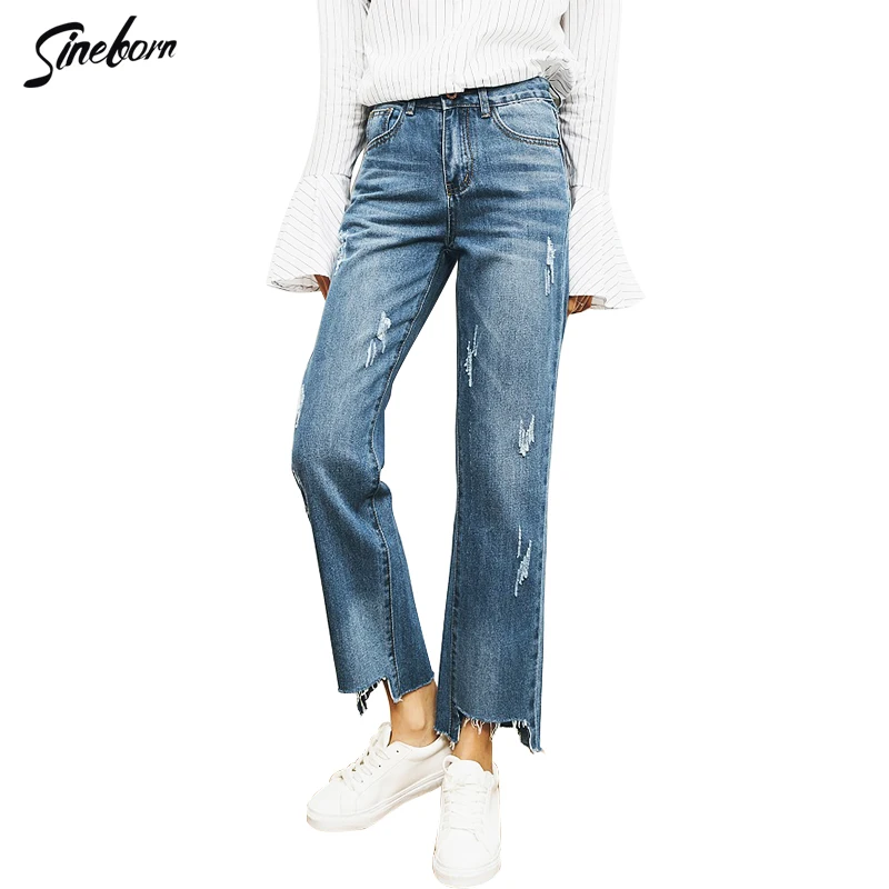 Новинка 2017 года Джинсы Для женщин высокое прямые брюки Винтаж ковбойские длинные
