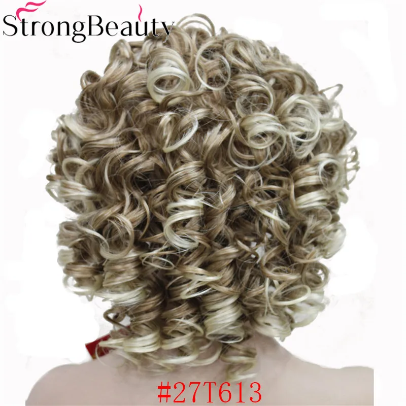 StrongBeauty Короткие вьющиеся синтетические парики с повязкой на голову женские черные/красные/светлые/коричневые парики 3/4 половина парик для женщин