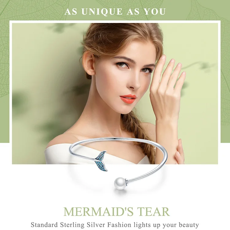 WOSTU High Quality 925 Sterling Silver Mermaid's Tear Pearls Bracelets Open Size Friendship Bracelets For Women Jewelry CQB123