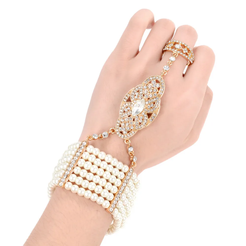 Винтажный браслет с искусственным жемчугом набор колец тянущийся Великий Гэтсби