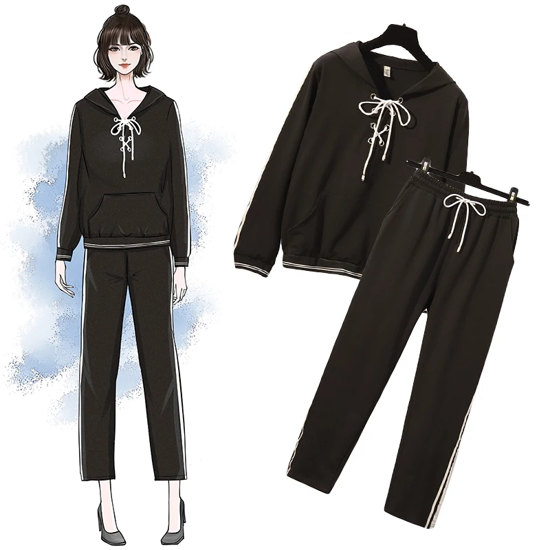

YICIYA plus size big 5xl hoodies top and pants suits women 2 piece set outfit tracksuit sportswear fitness co-ord set clothing