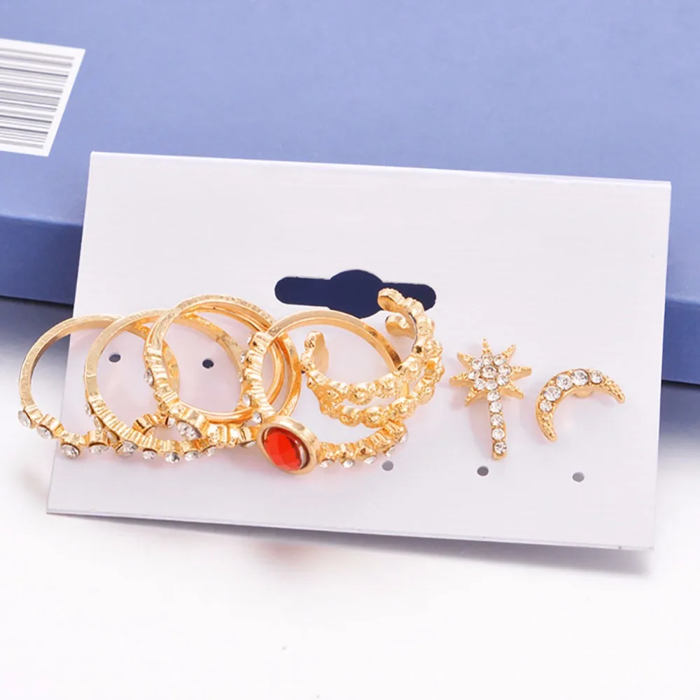 8 шт./компл. женские модные богемные Стразы Луна Звезда уха шпилька красные
