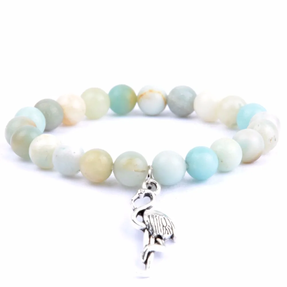 2020 модные браслеты с фламинго из натурального камня браслет подвесками для