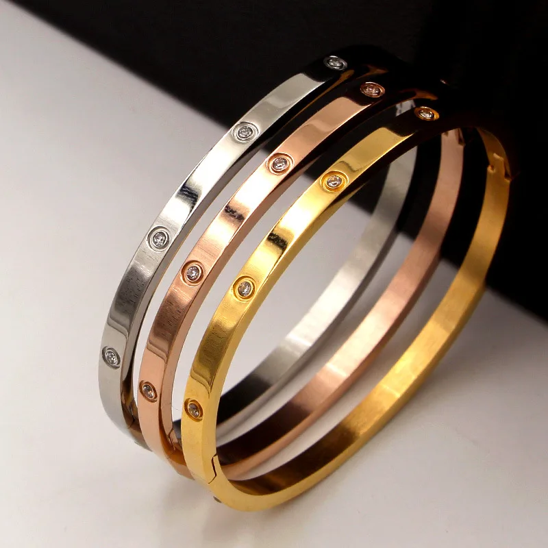 Trendy Lovers Women Bracelets Silver Rose Gold Bangles for Women Cubic Zirconia for Woman Stainless Steel Jewelry Gifts