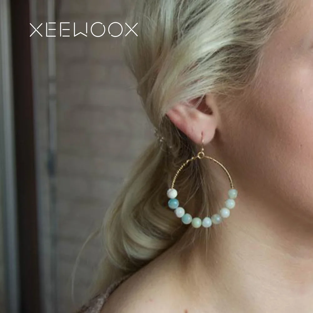 XEEWOOX новые винтажные серьги-капельки с полудрагоценным камнем Серьги капли воды амазонический камень золотые серьги полу-драгоценные серьги для женщин