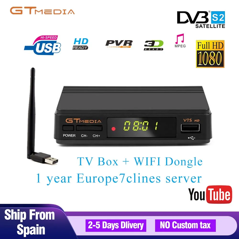 DVB-WIFI-CCCAM V7S HD 1080P DVB-S2 спутниковый ресивер Fressat V7 поддержка Youtube Dolby AC3 с USB Wifi 1 год Европа 7 линий Cccam для Испании - Цвет: DVB-WIFI-CCCAM