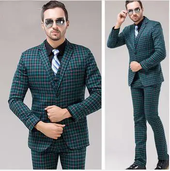 Клуб сетка шотландка зеленый человек мужчины жених свадьба приталенный вечерние