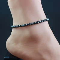 magnetic hematite oval beads round beads anklet foot chain for women gift for her black anklet