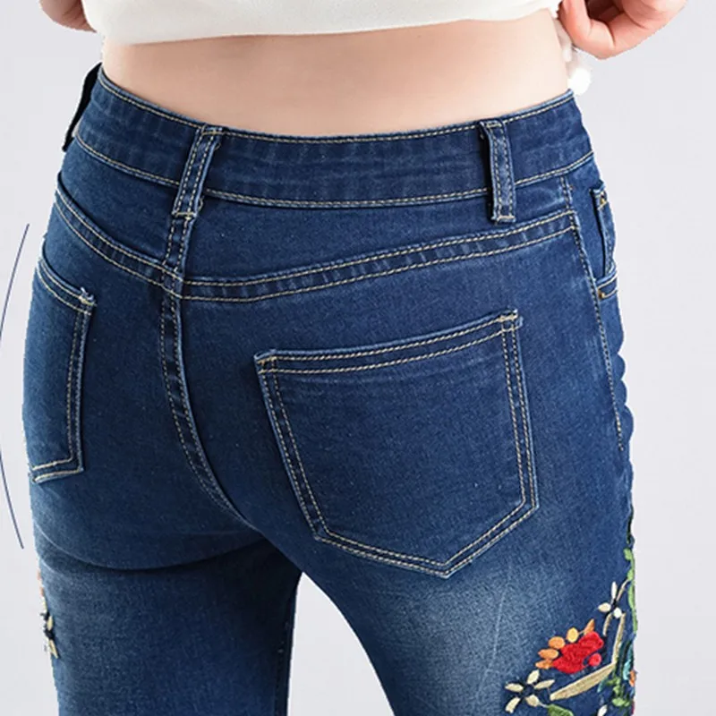 EXOTAO Embroideried зауженные джинсы для Для женщин Высокая талия узкие джинсовые штаны