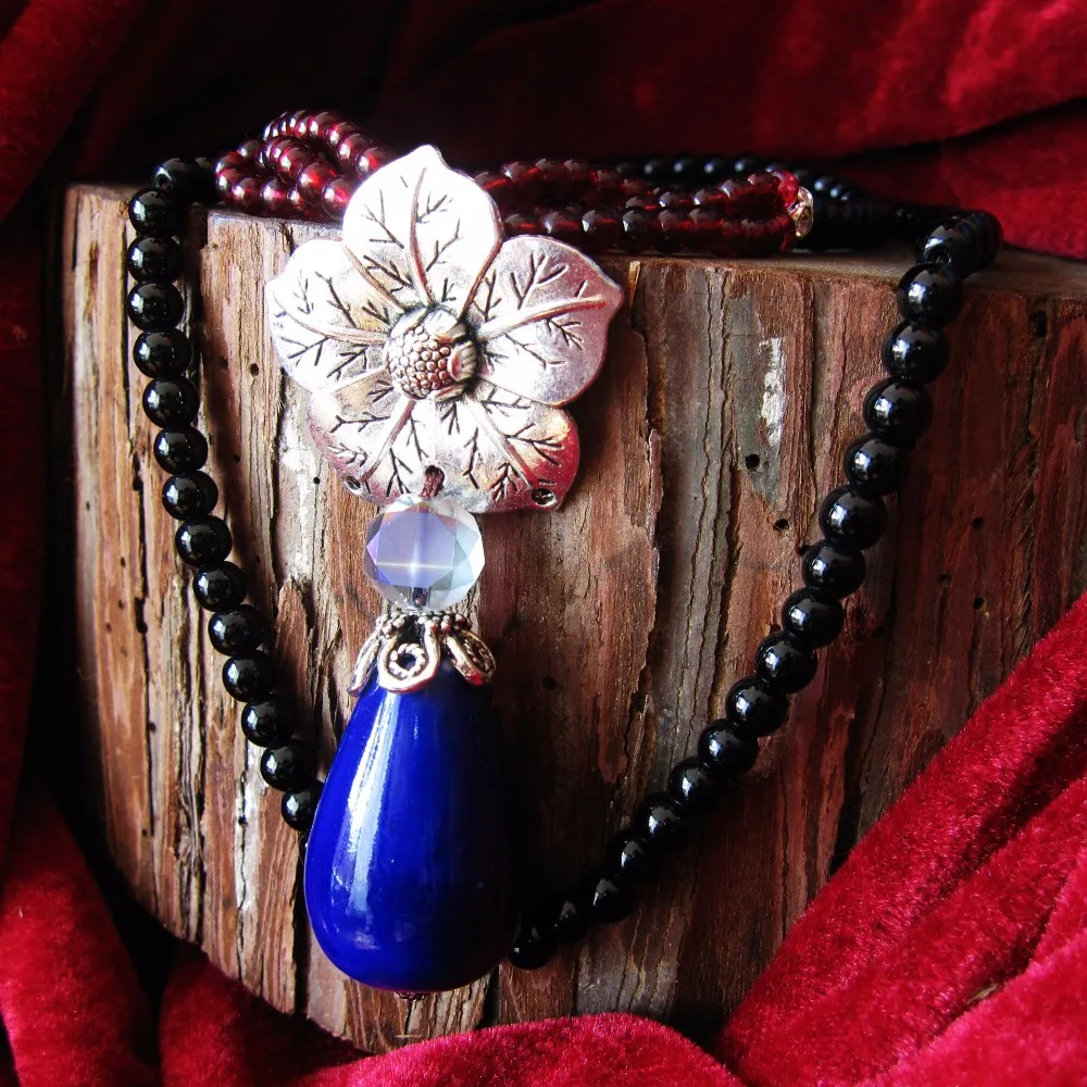 Винтажное ожерелье с подвеской в виде капель воды из фарфора цветком бусин