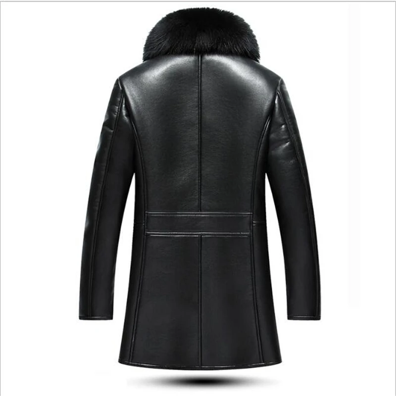 2021 Mens Jacket Middle Aged Male Fox Fur Collar Long Plush And Thick Overcoat Winter Sheepskin Keep Warm Coat Free Shipping | Мужская