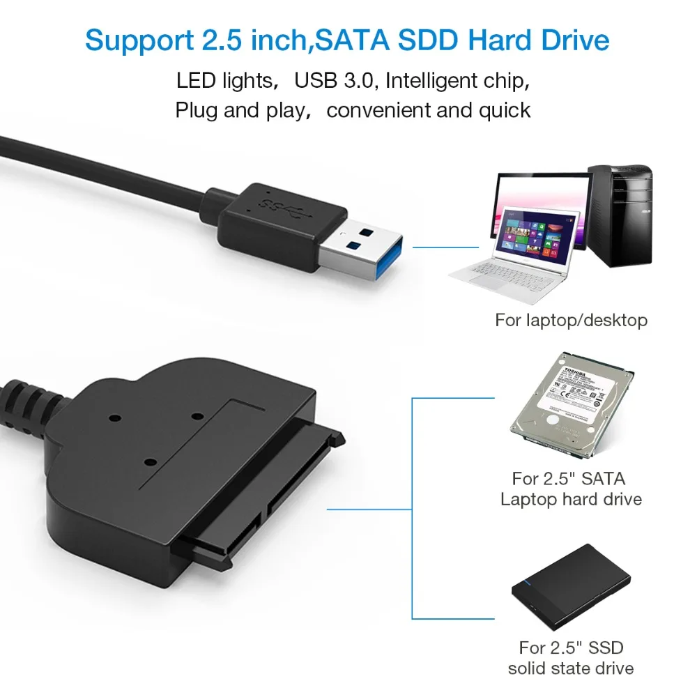 Адаптер YUNCLOUD USB к Sata кабель конвертер 22 pin серия ATA III 3 0 адаптеры для 2 5 &quotSATA HDD SSD