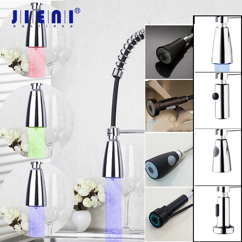 Brush Spray For Kitchen Faucet Black Abs Led Colors Light Changing Water Nozzle Glow Stream Sprayer