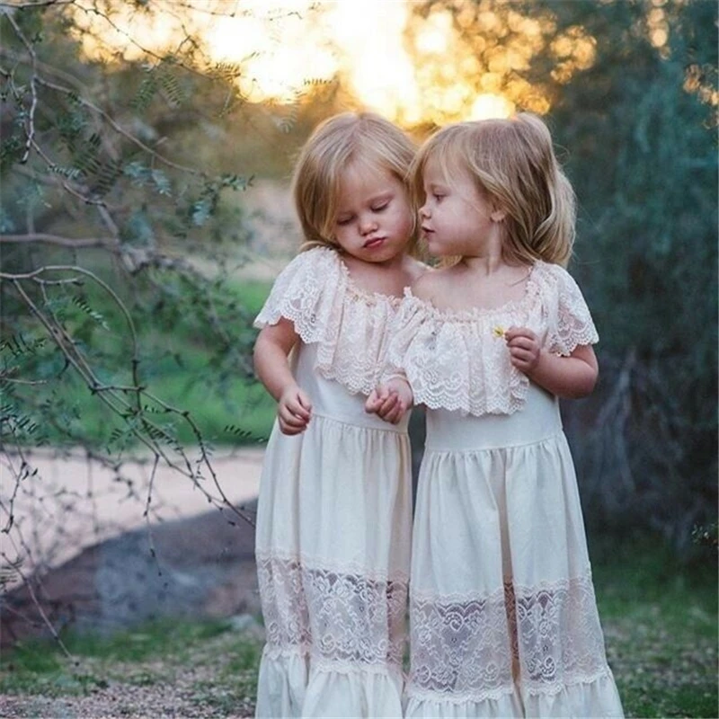 Новое Детское летнее кружевное платье с открытыми плечами и рюшами для маленьких