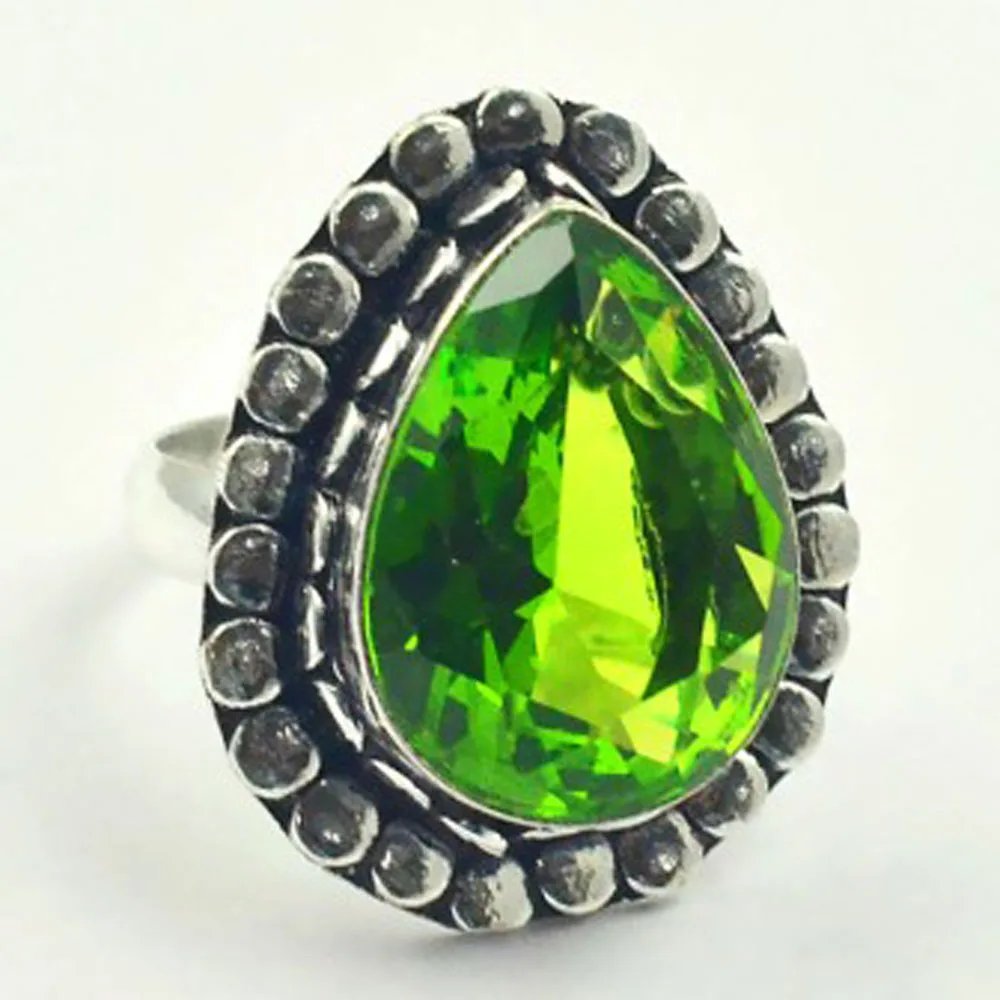 Кольцо Peridots серебряное покрытие над медью размер США 7 25 R3395|Кольца| |