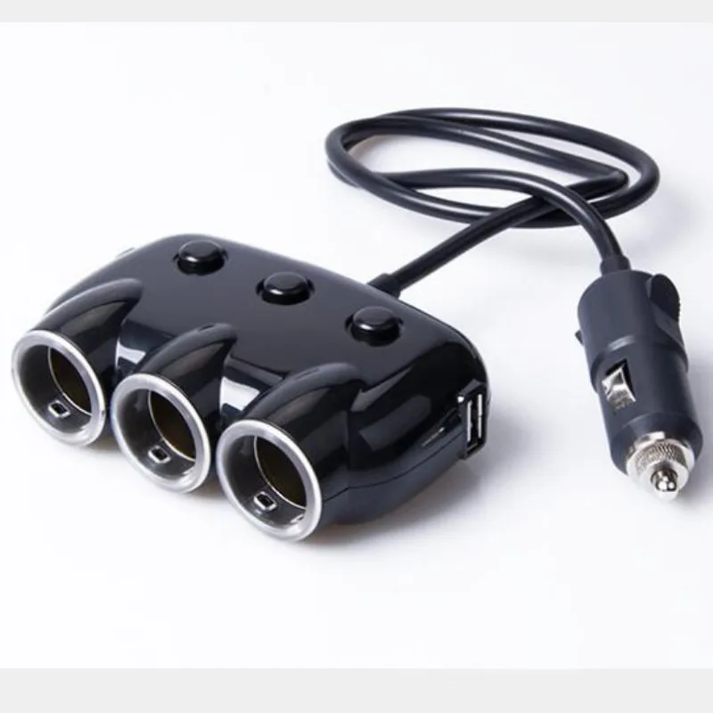 

New Car charger with switch one tow three cigarette lighter car charger one minute three power For iPhone samsung xiaomi Huawei