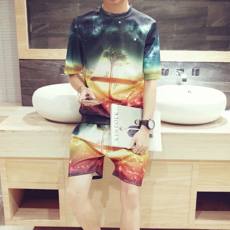 Мужская летнее платье в стиле &quotРетро&quot большой Размеры 3D модный принт (шорты +